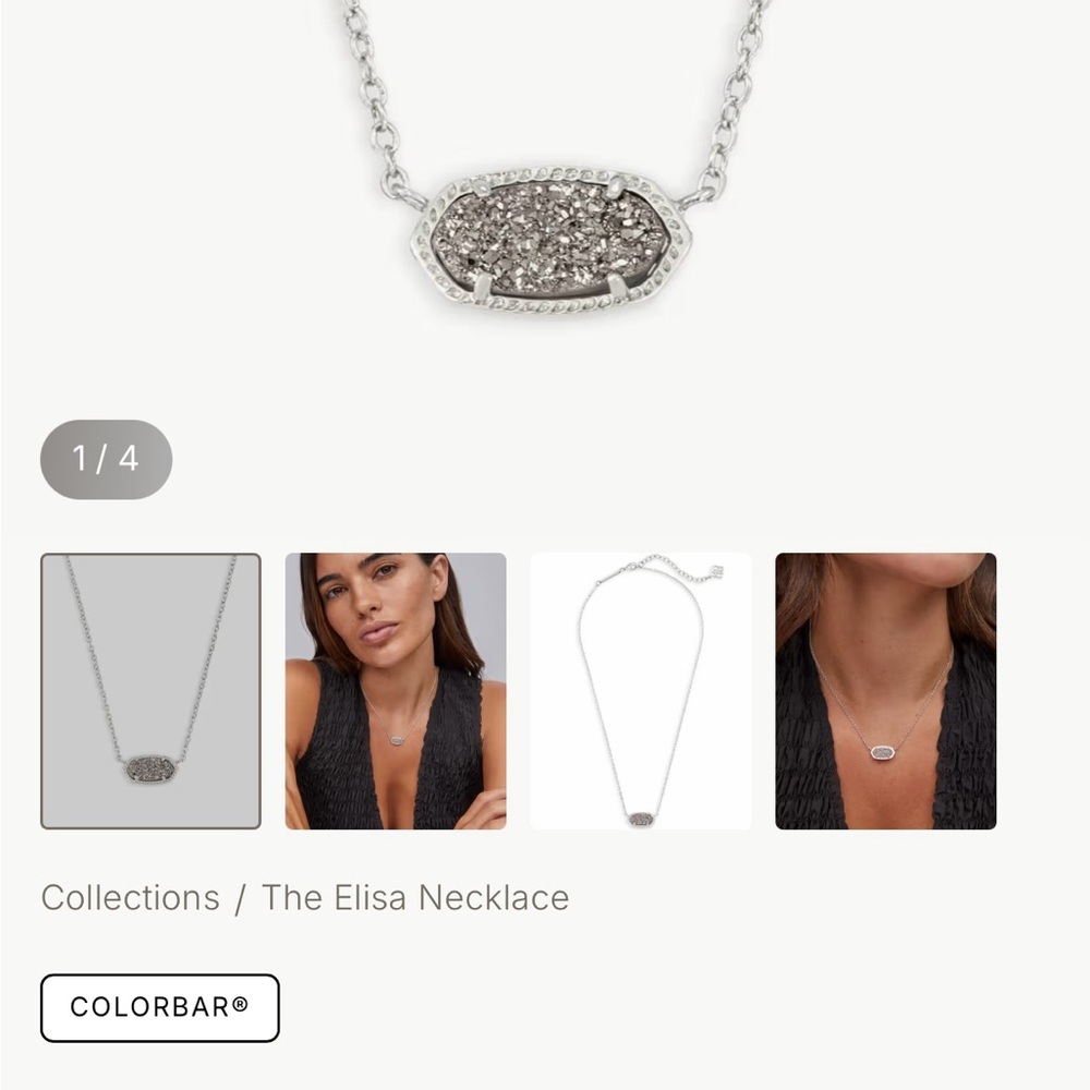 Kendra Scott Elisa Silver Druzy Oval Pendant Necklace Adjustable - Picture 2 of 6